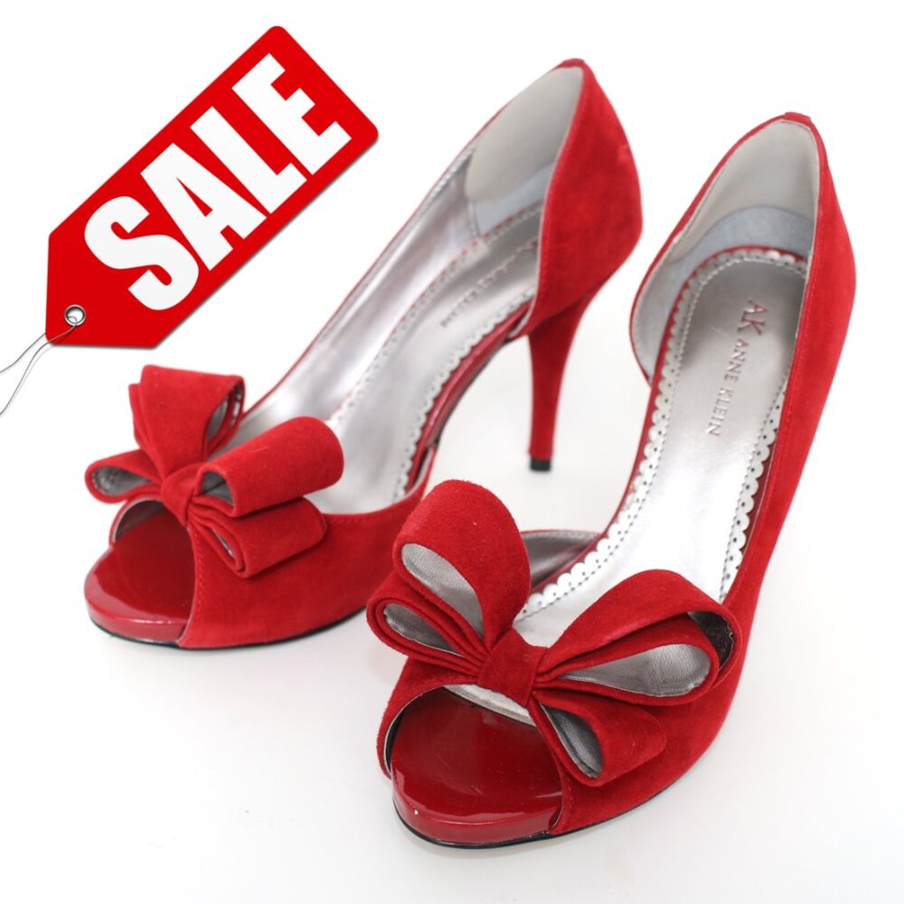 Anne Klein Red Faux Suede Open-Toe Platform High Heels Sz 7